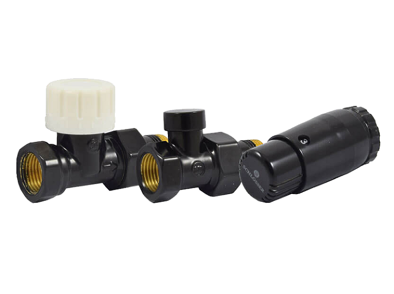 Комплект узла нижнего подкл SCHLOSSER прямой STANDARD MINI 1/2" (Ral 9005) с термоголовкой MINI DIAMANT М30х1,5